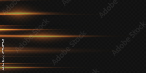 Horizontal flashes of light and lines. On a transparent background.