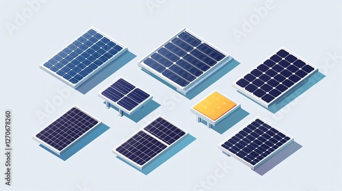Obraz na płótnie Isometric Solar Panel Icons: Energy Efficiency and Sustainability w salonie