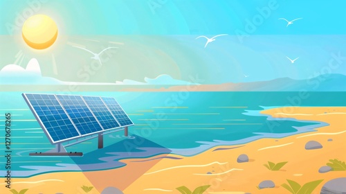 Obraz na płótnie Solar Panel System for Sustainable Ocean Energy Production w salonie
