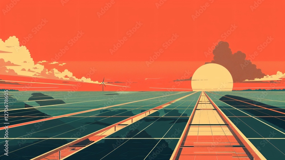 Solar Renewable Energy Economy Flat Vector Illustration