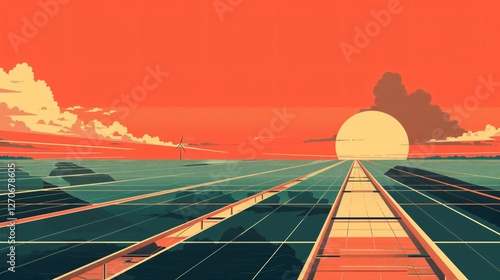 Obraz na płótnie Solar Renewable Energy Economy Flat Vector Illustration w salonie