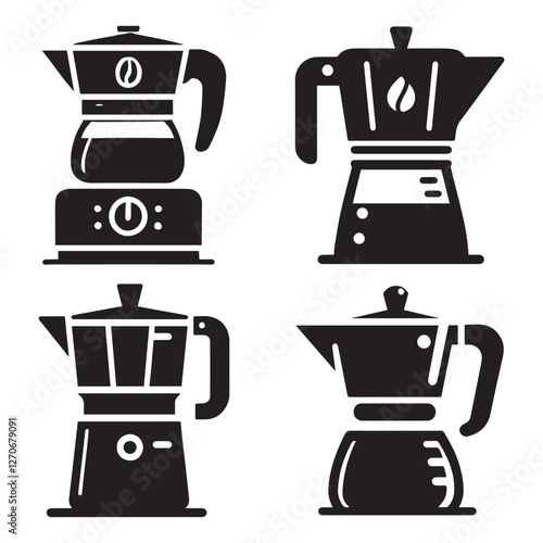 High-Quality Vector Silhouette of a Coffee Percolator on White Background"