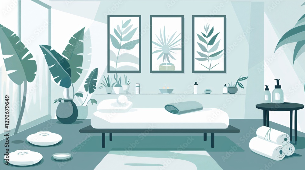 Spa Center Equipment and Products Vector Illustration