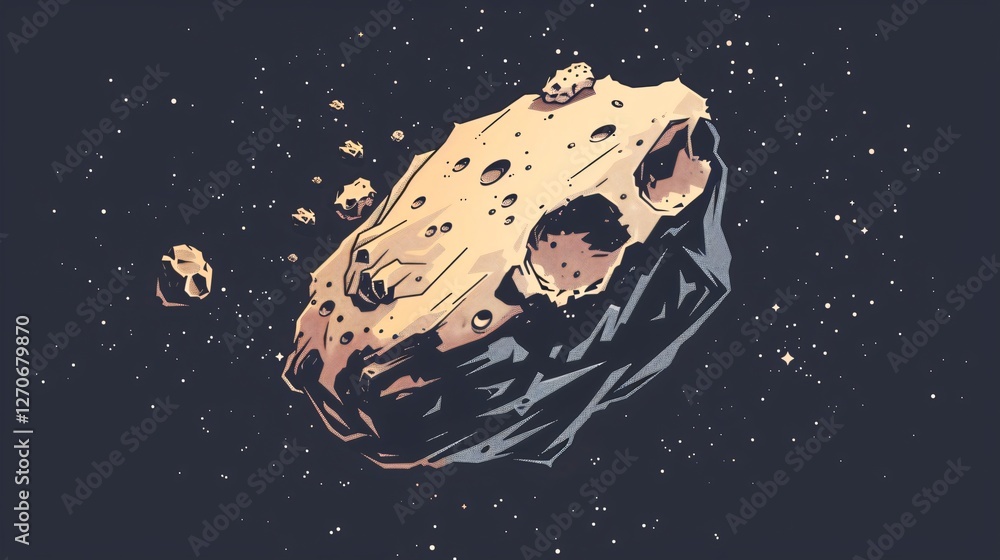 Nature Background with Asteroid in Space