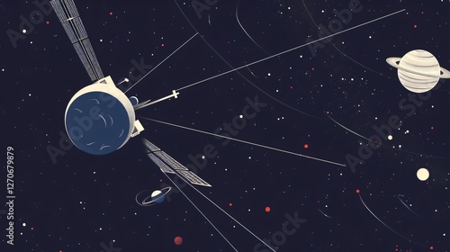 Obraz na płótnie Space Antenna Transmitting Data Wireless Signal to Earth w salonie