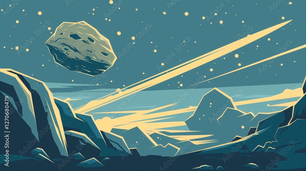 Meteorite Impact on Rock Illustration