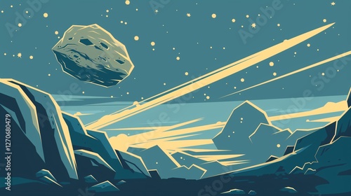 Obraz na płótnie Meteorite Impact on Rock Illustration w salonie