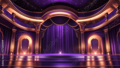 Purple golden ceremony award stage venue background.