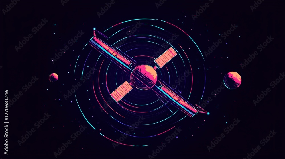Space Station Isometric View Isolated on Dark Background