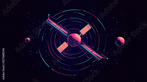 Obraz na płótnie Space Station Isometric View Isolated on Dark Background w salonie