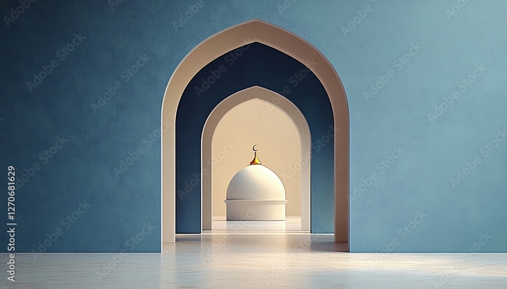 An elegant architectural archway with a serene dome backdrop, ideal for Islamic festivity designs such as Eid banners, offering a clean aesthetic for Ramadan themes. An elegant architectural archway with a serene dome backdrop, ideal for Islamic festivity designs such as Eid banners, offering a clean aesthetic for Ramadan themes.