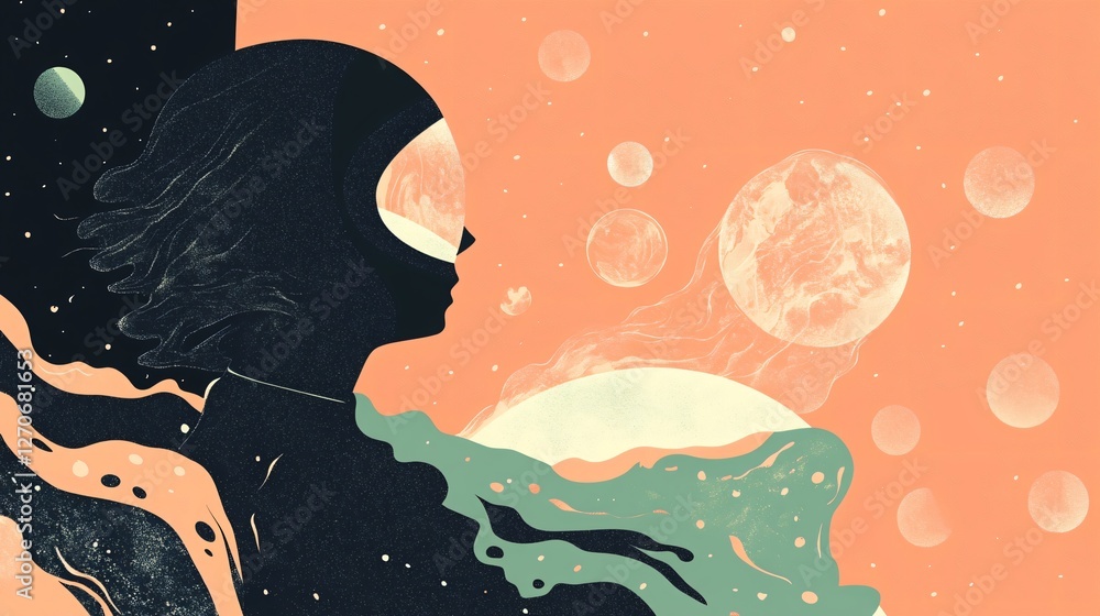 Cosmic Explorer: Spaceman Conquers Alien Planet in Mixed Media Illustration