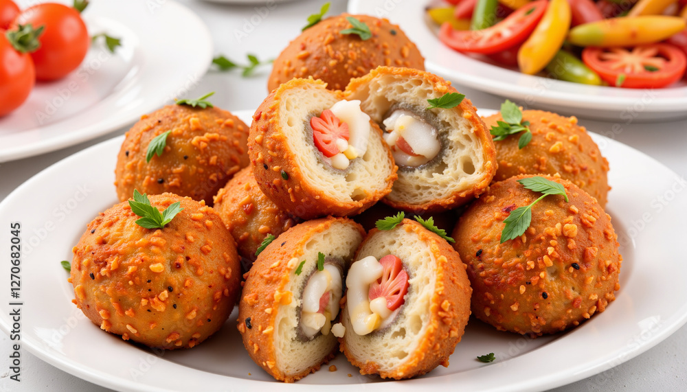 Creative Arancini variations featuring seafood and spices, culinary delight Creative Arancini variations featuring seafood and spices, culinary delight