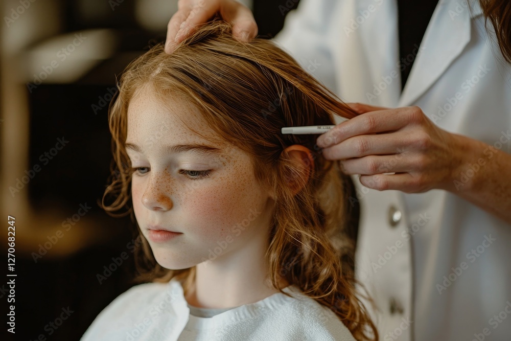 Fototapeta premium Doctor Examining Girl's Hair, 