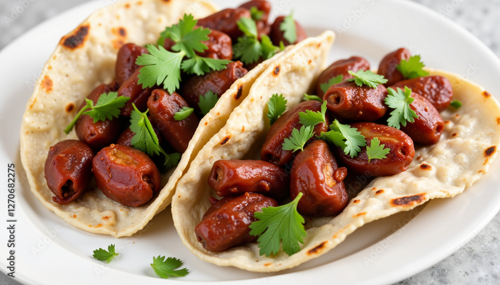 Delicious chapulines tacos garnished with cilantro, culinary delight