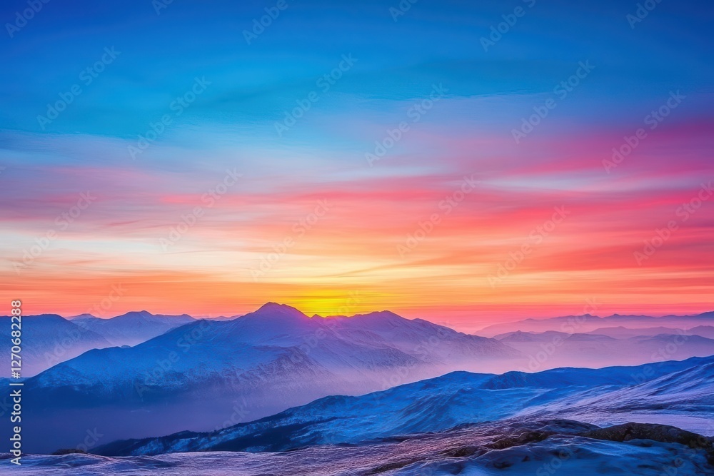 Obraz premium Breathtaking Sunset Over Majestic Scottish Highlands with Vibrant Colors Illuminating the Rugged Mountain Peaks and Serene Countryside Below