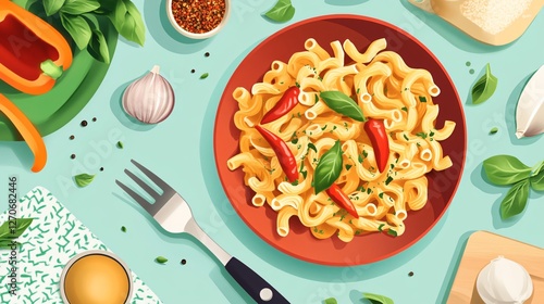 Spicy Chili Pepper Macaroni with Herbs and Spices