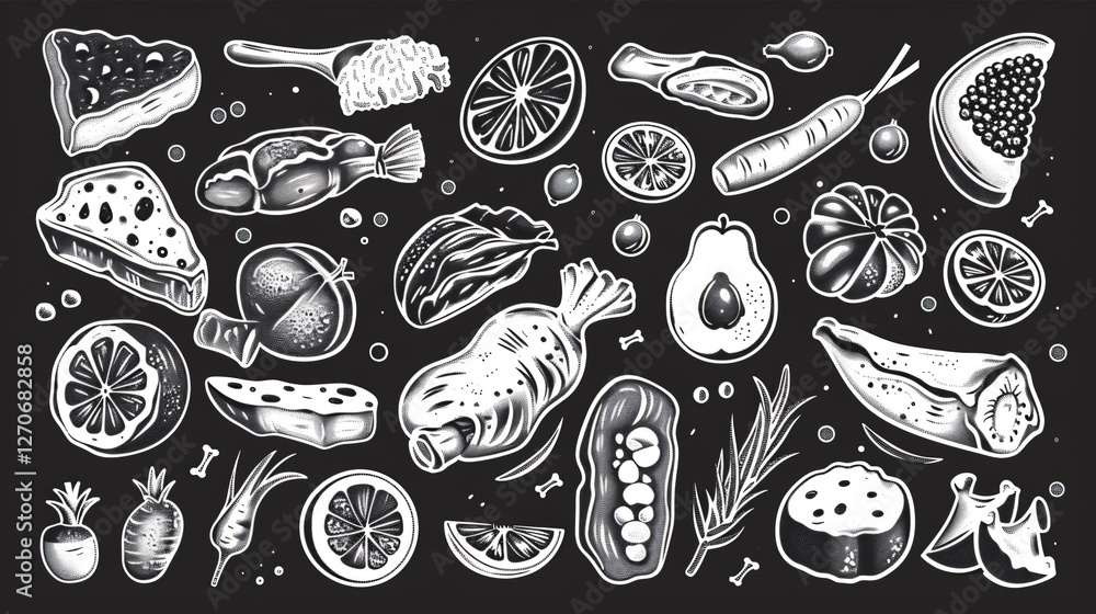 Decomposing Food Icons Set Depicting Spoiled Fruits