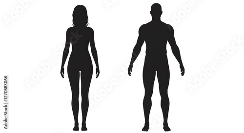 Black silhouette of a man and a woman. Male and female gender. Body silhouettes for medicine