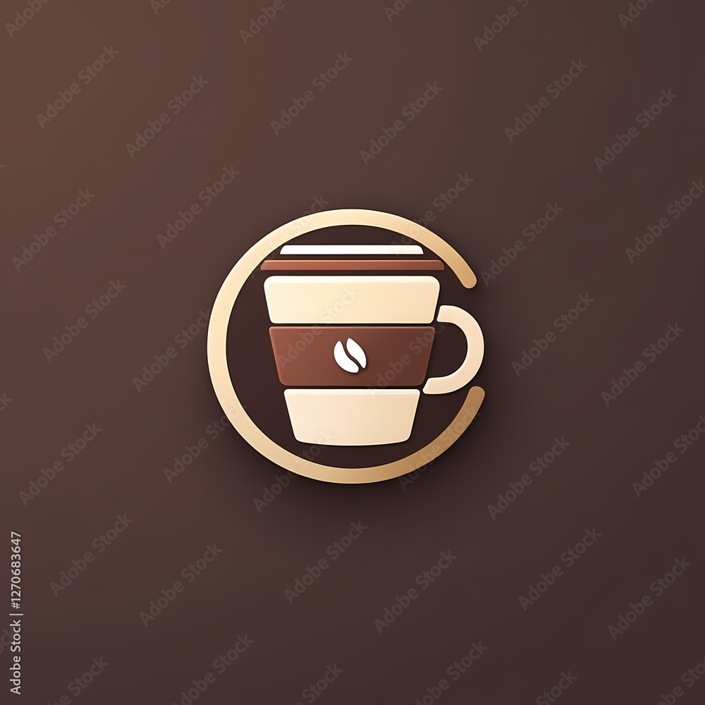 A flat icon representing a coffee shop, featuring a warm and inviting vibe. The icon should prominently display a coffee cup as the central symbol, using a color palette of brown and cream to convey a A flat icon representing a coffee shop, featuring a warm and inviting vibe. The icon should prominently display a coffee cup as the central symbol, using a color palette of brown and cream to convey a