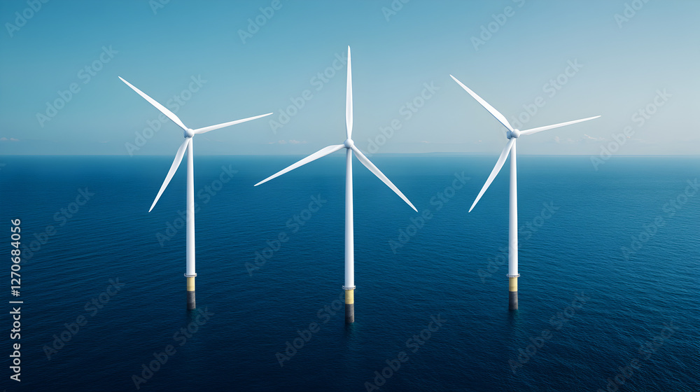 Offshore wind turbines and ocean views capturing renewable energy and sustainability Offshore wind turbines and ocean views capturing renewable energy and sustainability