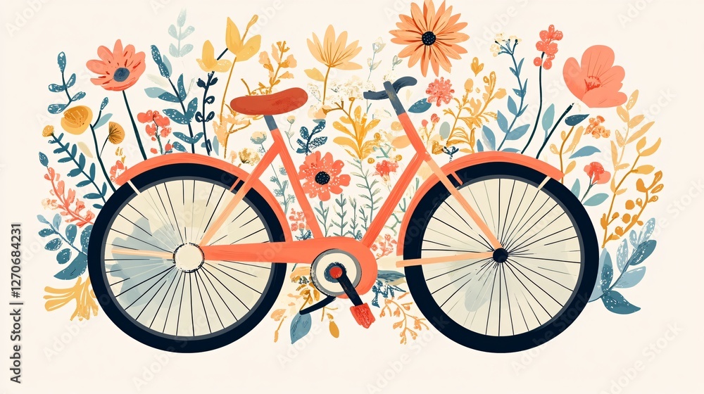 Vibrant Spring Flower Bouquet Adorned on Bicycle