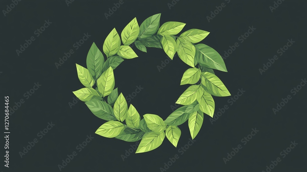 Spring Floral Wreath Frame with Green Leaves Illustration