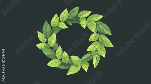 Obraz na płótnie Spring Floral Wreath Frame with Green Leaves Illustration w salonie