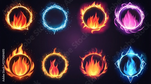 Obraz na płótnie Cartoon Frames with Fire Flames Graphics for Free Download w salonie
