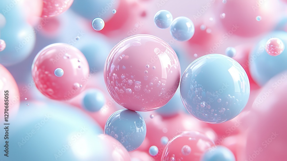Floating pink and blue spheres abstract design digital art soft colors 3d visualization Floating pink and blue spheres abstract design digital art soft colors 3d visualization
