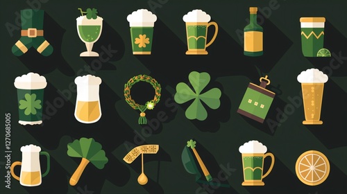 Obraz na płótnie Vector Saint Patrick's Day Icon Set for Holiday Celebrations w salonie