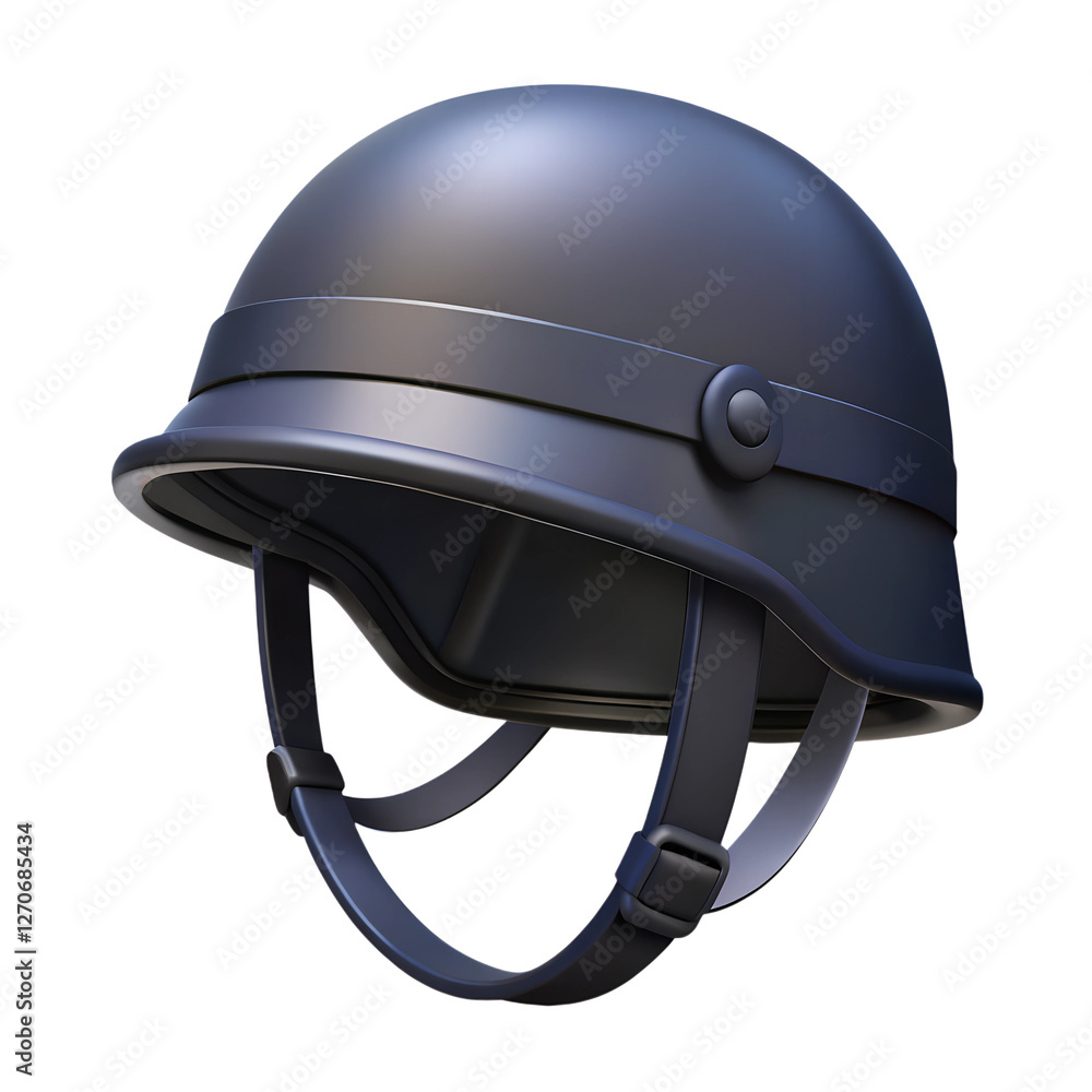Naklejka premium Black Military Helmet Emoji Icon. 3d rendering isolated on white background. Cartoon plastic style