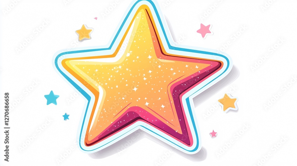 Shiny Starry Sticker with a Retro Groovy Isolated Flat Design