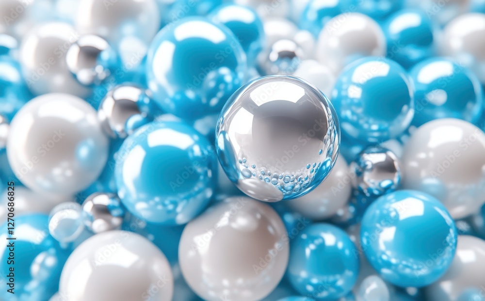 Close-Up of Shiny Blue and White Spheres on a Soft Focus Background, Showcasing Reflective Surfaces and Textures for Decorative or Creative Uses Close-Up of Shiny Blue and White Spheres on a Soft Focus Background, Showcasing Reflective Surfaces and Textures for Decorative or Creative Uses