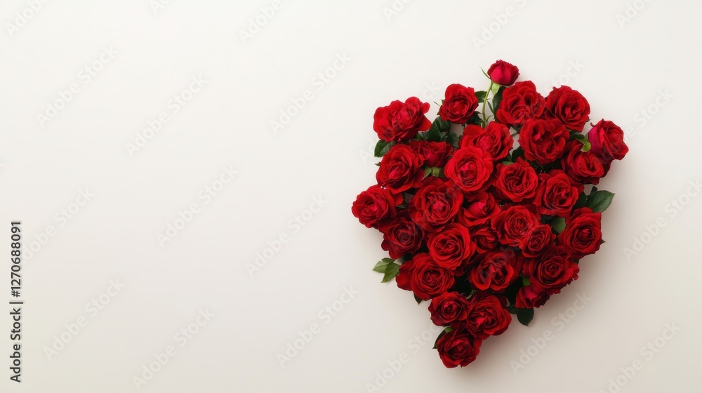 A heart-shaped bouquet of vibrant red roses on a pure white background. Elegant floral design with space for text A heart-shaped bouquet of vibrant red roses on a pure white background. Elegant floral design with space for text