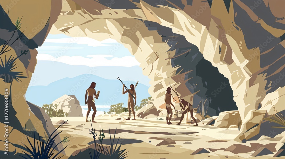 Stone Age People Daily Life Illustration