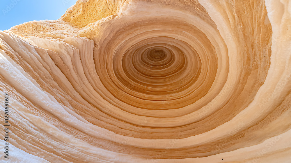 Obraz premium Geological Formation Depicting Smooth Layered Tunnel with Circular Pattern in Natural Earth Tones