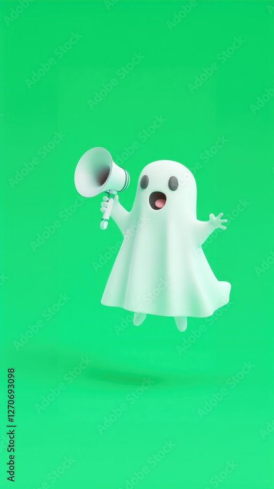 A ghost floating in the air holding a megaphone, spooky announcement, mysterious message, Advertising, SEO, ads, marketing A ghost floating in the air holding a megaphone, spooky announcement, mysterious message, Advertising, SEO, ads, marketing
