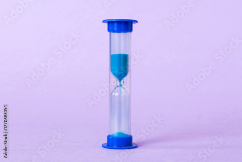 hourglass on the table, sand clock as time passing concept for business deadline, copy space