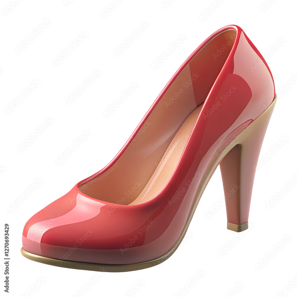 Red female high heel shoe. 3d rendering isolated on white background. Cartoon plastic style icon Red female high heel shoe. 3d rendering isolated on white background. Cartoon plastic style icon