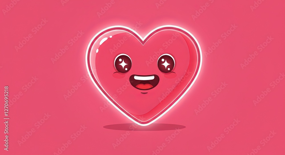 Glowing heart emoji with cute smiling face on vibrant pink background Glowing heart emoji with cute smiling face on vibrant pink background