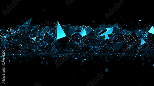 Geometric Shapes Network Array Interconnection Artistic Background With Cyan Highlights And Dark Surfaces