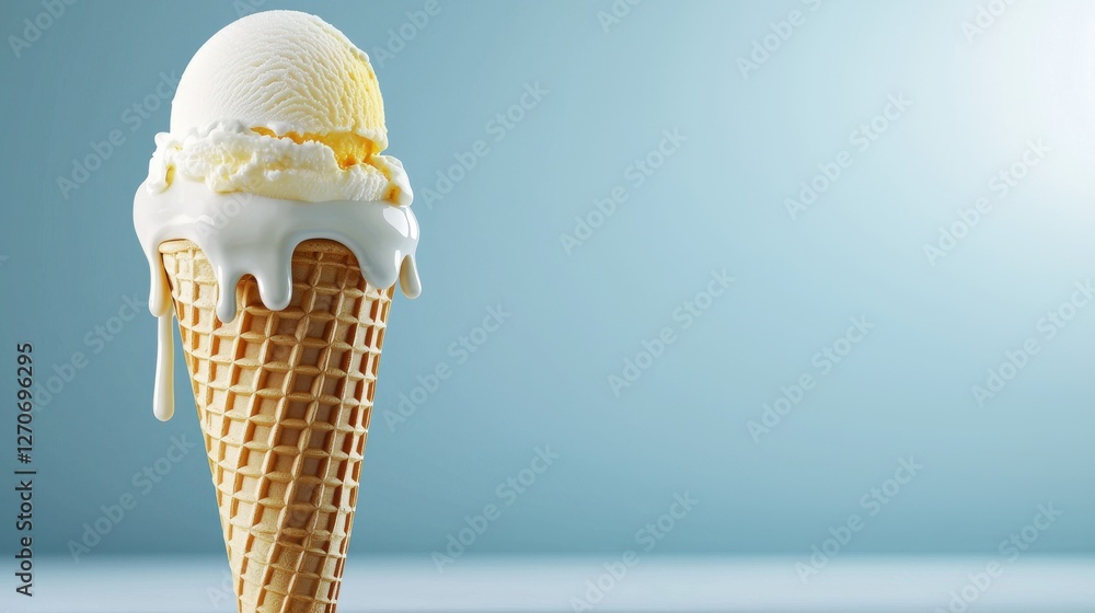 Delicious ice cream cone with creamy vanilla flavor and dripping toppings, perfect for a summer treat. Delicious ice cream cone with creamy vanilla flavor and dripping toppings, perfect for a summer treat.
