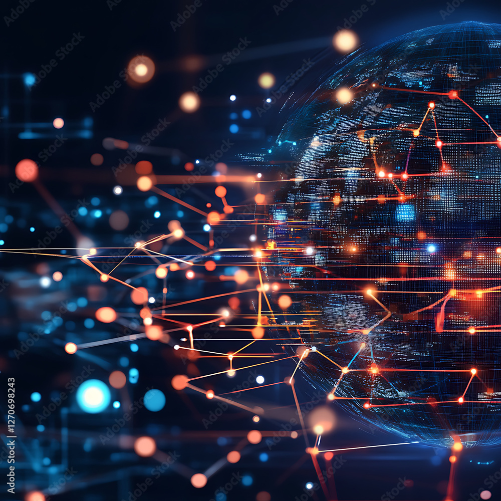 Obraz premium Global Network Connection Digital World Interconnected Systems and Data Exchange Visualization