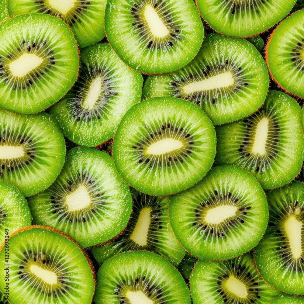 Minimalist and modern orange fruit pattern, top-down view of sliced kiwis with bright green hues, perfect seamless organic food texture Minimalist and modern orange fruit pattern, top-down view of sliced kiwis with bright green hues, perfect seamless organic food texture