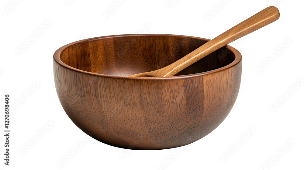 Rustic wooden bowl with spoon, a simple kitchen essential for dining and food photography Rustic wooden bowl with spoon, a simple kitchen essential for dining and food photography