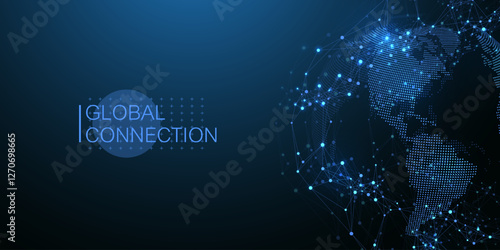 Global network connection banner design template idea. Header social network communication in the global business concept. Internet technology. Big data visualization. Vector illustration