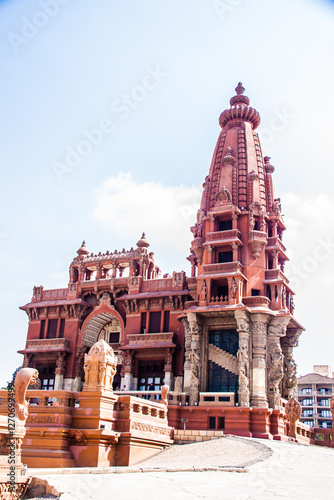 Baron Empain Palace, Le Palais Hindu, Belgian businessman Édouard Empain hired architect Ernest Jaspar, unique aesthetic, suburbs of Heliopolis, selective focus, shallow depth of field, Cairo Egypt photo