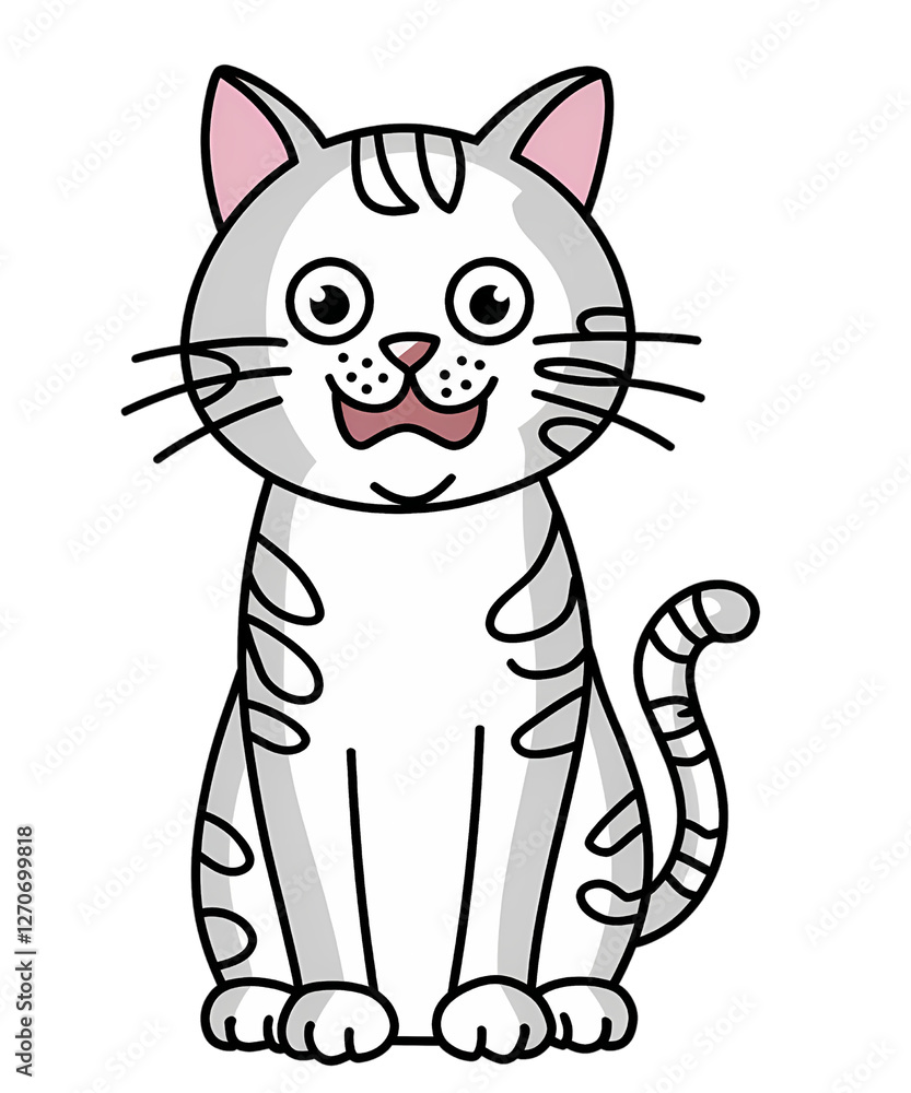 Obraz premium A cute cartoon cat illustration with a fluffy tail and happy expression, designed as a fun and playful pet character