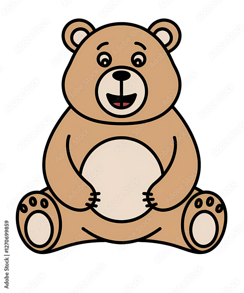 Fototapeta premium Smiling brown bear cartoon character sitting as a cute teddy bear illustration